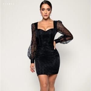 NWT Meshki Gracelyn Polka Dot Puff Sleeve Mini Dress Black Women's Size XS